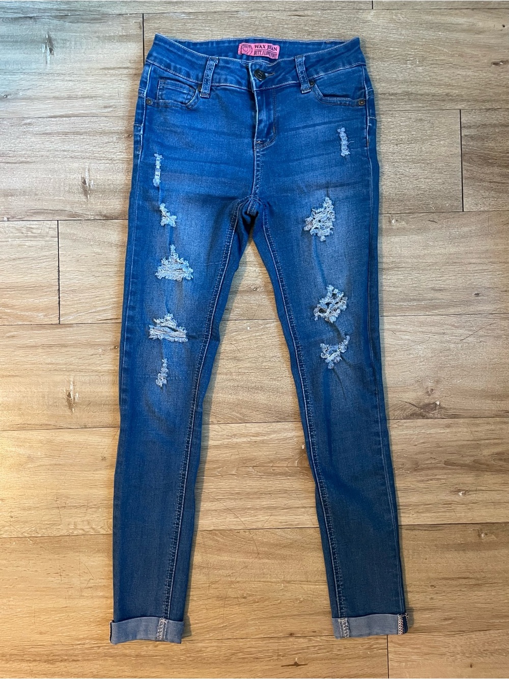 Wax Jean Distressed Dark Blue Skinny Jeans